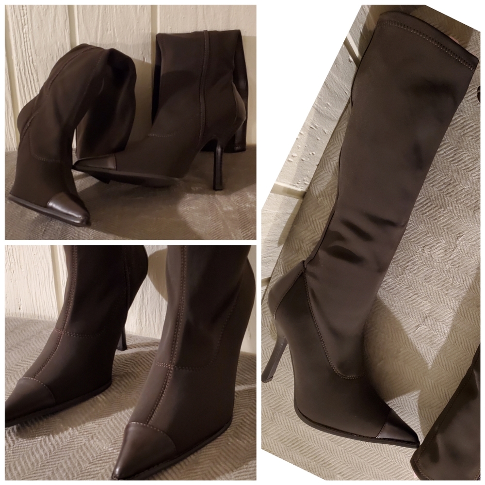 Chinese Laundry Below Knee Leather Trimmed Stretch Boots